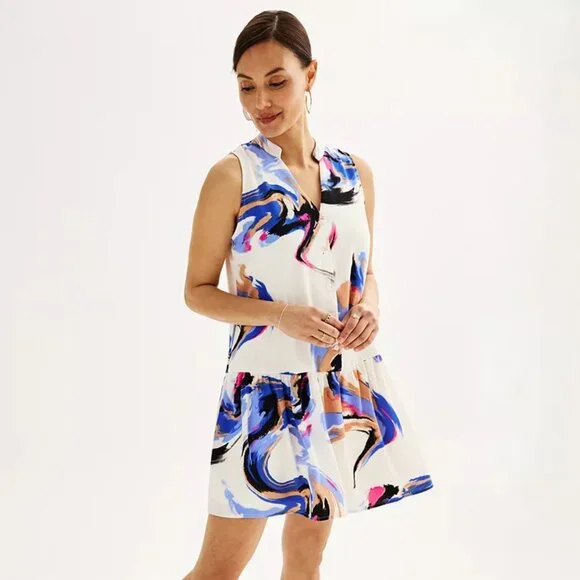 Women's Nine West Button Front Ruffle Hem Dress - Picture 2 of 7